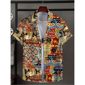 Retro Ethnic Creative Graphic Print Men's Top, Casual Non-Stretch Short Sleeve